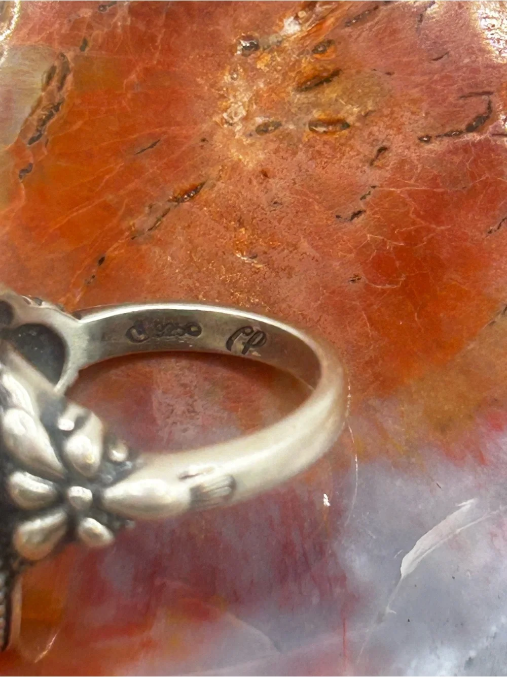 Carolyn Pollack Designer Ring, Southwest Style Sterling Silver w/ stone inlay
